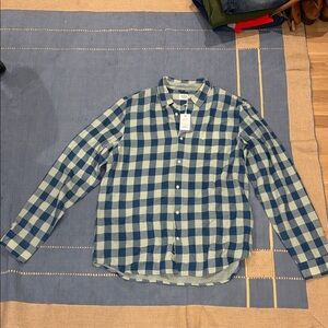 Marine Layer Waterview Button Down Blue Buffalo Plaid “Larger” size nwt